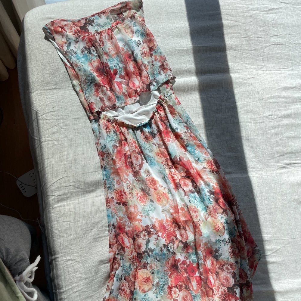 Forever 21 Pink Floral Asymmetrical Sleeveless Dress Small - Picture 4 of 11